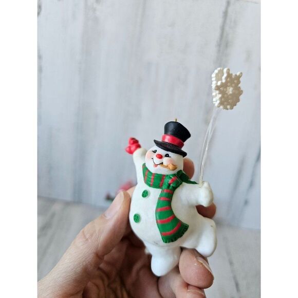 Snowman sparkle glitter Cardinal bird ornament snowball Xmas tree - Picture 6 of 16